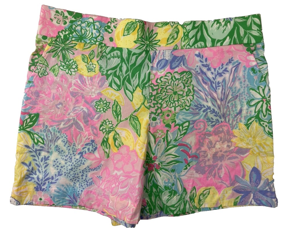 Lilly Pulitzer Alista Shorts Women's Size M Bright Delight Pink Green Floral EUC